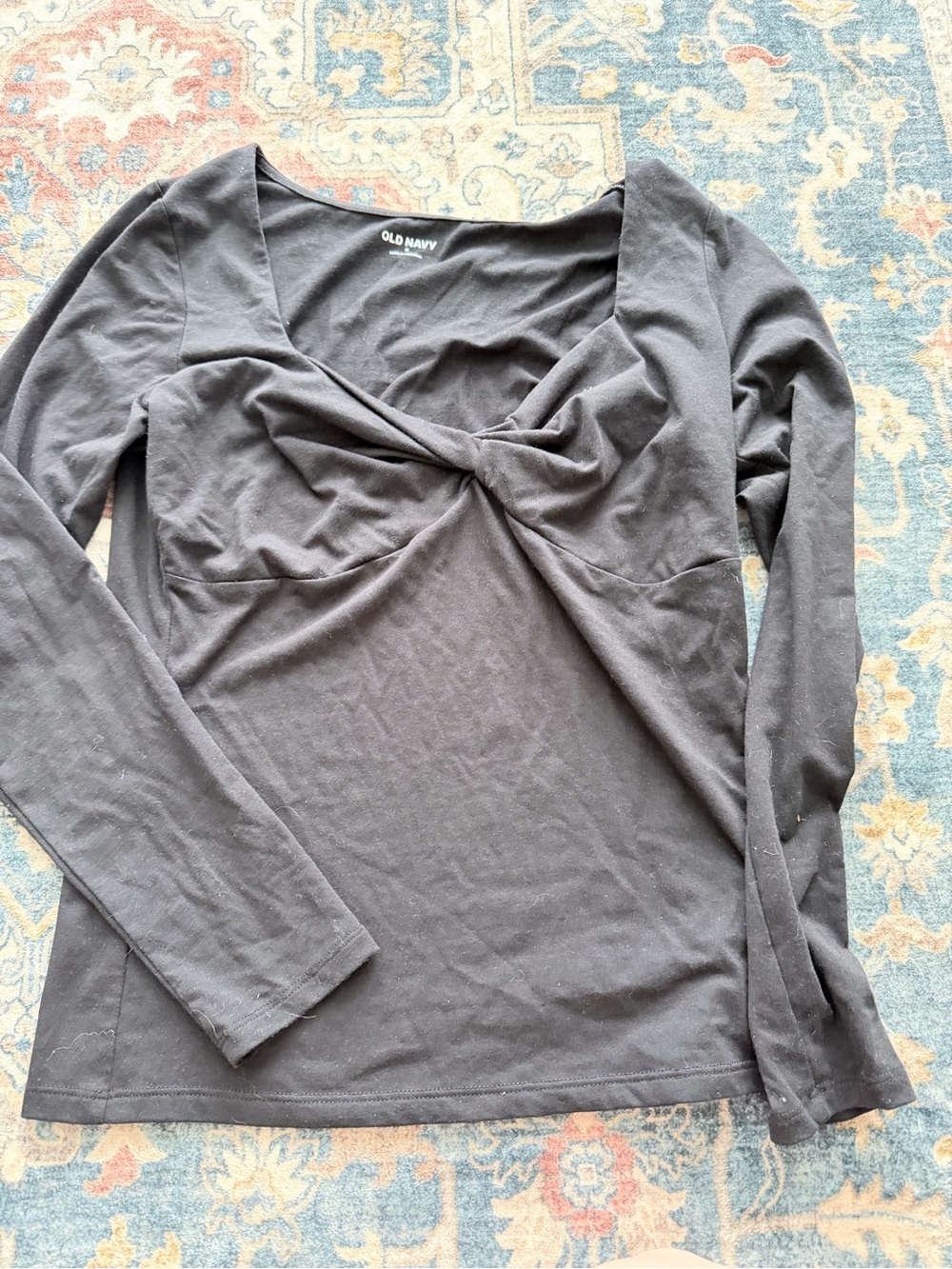 Old Navy Black Twist-Front Long Sleeve Top